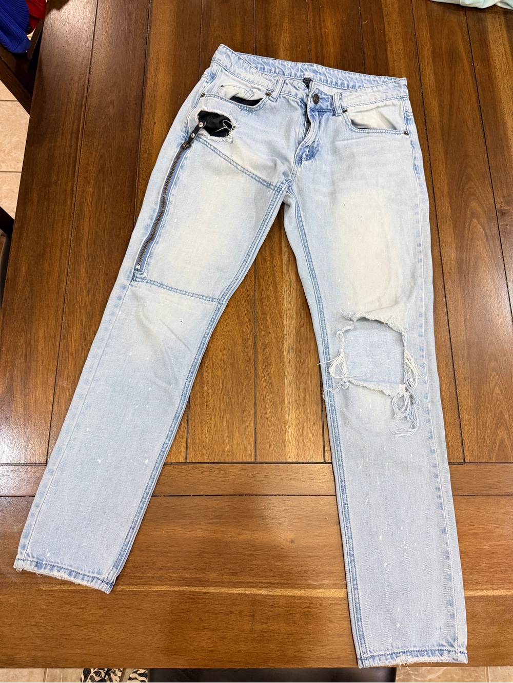 Young & Reckless Distressed Slim Skinny Jeans Light Wash Thigh Zip Men's Sz 30